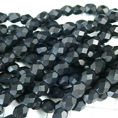 Fire Polish Faceted Round - 4mm - Jet Matte (strand)