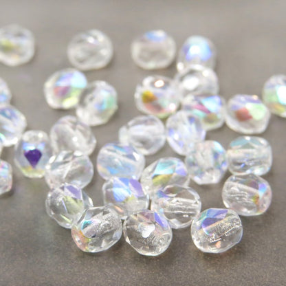 Fire Polish Faceted Round - 4mm - Crystal AB (pack)