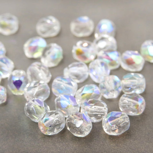 Fire Polish Faceted Round - 4mm - Crystal AB (pack)