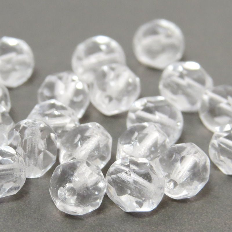 Fire Polish Faceted Round - 6mm - Crystal (Pack)