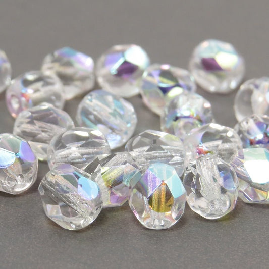 Fire Polish Faceted Round - 6mm - Crystal AB (pack)