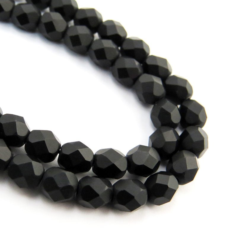Fire Polish Faceted Round - 6mm - Jet Matte (25)