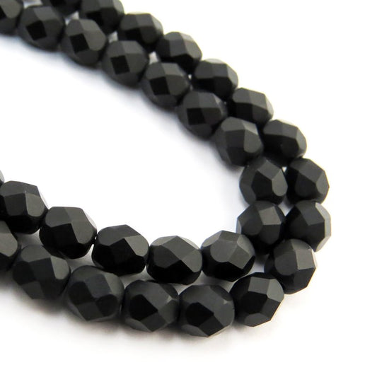 Fire Polish Faceted Round - 6mm - Jet Matte (25)