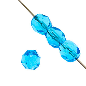 Fire Polish Faceted Round - 6mm - Aquamarine (strand)