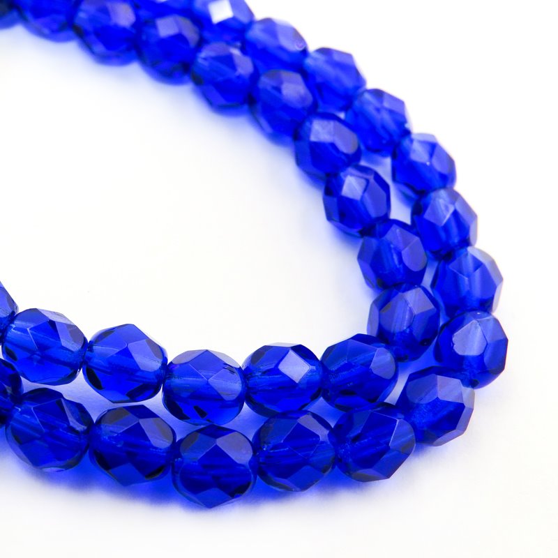 Fire Polish Faceted Round - 6mm - Sapphire (strand)