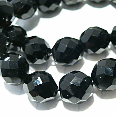 Fire Polish Faceted Round - 10mm - Jet (strand)