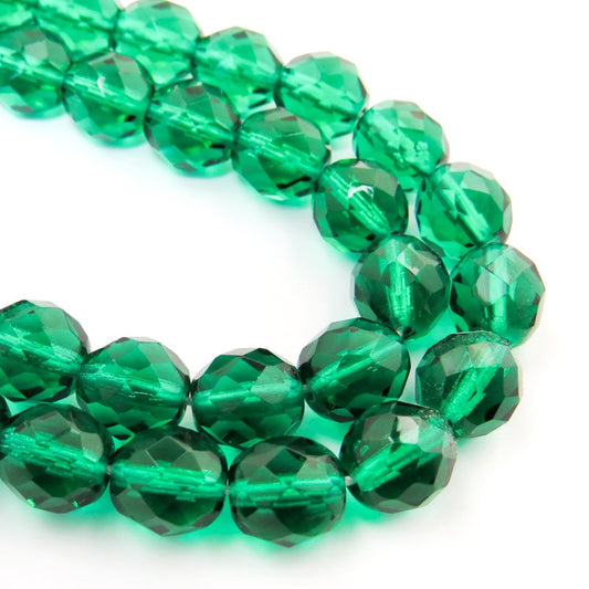 Fire Polish Faceted Round - 10mm - Emerald (25)