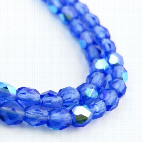 Fire Polish Faceted Round - 4mm - Sapphire AB (50)