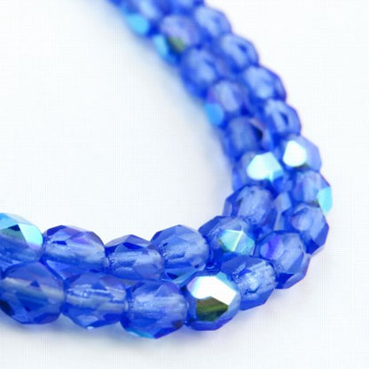 Fire Polish Faceted Round - 4mm - Sapphire AB (50)
