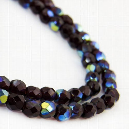Fire Polish Faceted Round - 4mm - Garnet AB (strand)