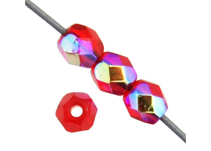 Fire Polish Faceted Round - 4mm - Siam Ruby AB (50)