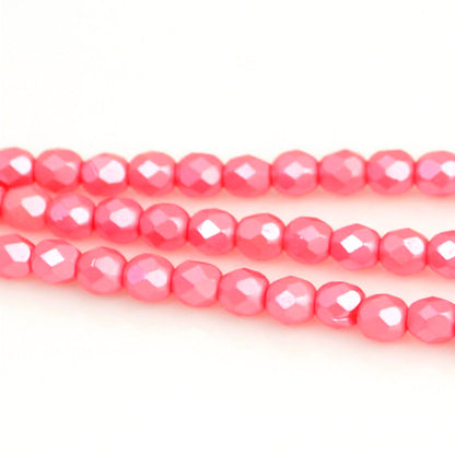 Fire Polish Faceted Round - 4mm - Pearl Pastel Strawberry Pink (strand 45)