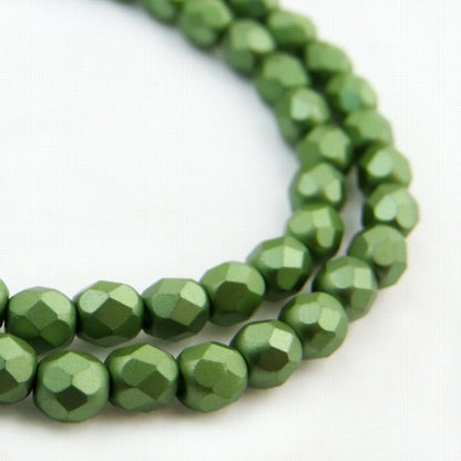 Fire Polish Faceted Round - 4mm - Pearl Pastel Sage Green (strand 45)