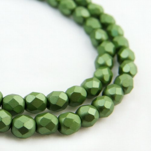 Fire Polish Faceted Round - 4mm - Pearl Pastel Sage Green (strand 45)