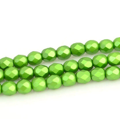 Fire Polish Faceted Round - 4mm - Pearl Pastel Sage Green (strand 45)