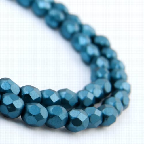 Fire Polish Faceted Round - 4mm - Pearl Pastel Teal Blue (strand 45)