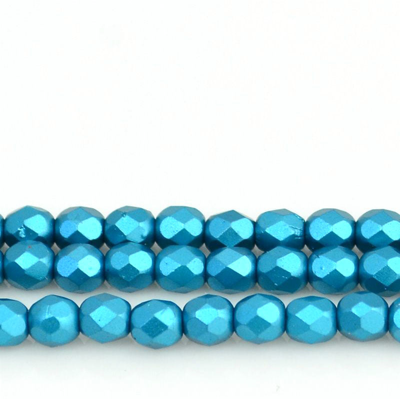 Fire Polish Faceted Round - 4mm - Pearl Pastel Teal Blue (strand 45)