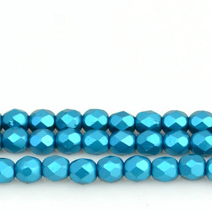 Fire Polish Faceted Round - 4mm - Pearl Pastel Teal Blue (strand 45)