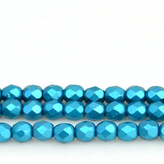 Fire Polish Faceted Round - 4mm - Pearl Pastel Teal Blue (strand 45)