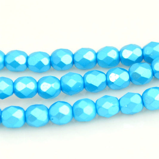 Fire Polish Faceted Round - 4mm - Pearl Pastel Turquoise (strand 45)