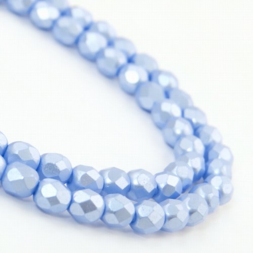 Fire Polish Faceted Round - 4mm - Pearl Pastel Baby Blue (strand 45)