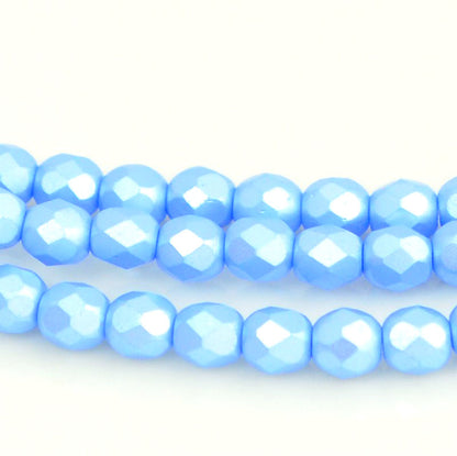 Fire Polish Faceted Round - 4mm - Pearl Pastel Baby Blue (strand 45)