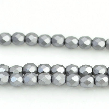 Fire Polish Faceted Round - 4mm - Pearl Pastel Cool Grey (strand 45)