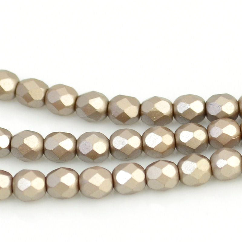 Fire Polish Faceted Round - 4mm - Pearl Pastel Taupe (strand 45)