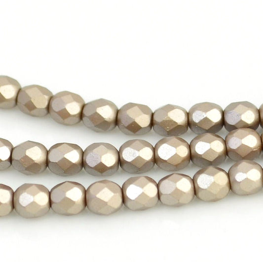 Fire Polish Faceted Round - 4mm - Pearl Pastel Taupe (strand 45)