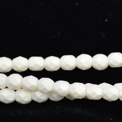 Fire Polish Faceted Round - 4mm - Silk Matte White (strand 45)