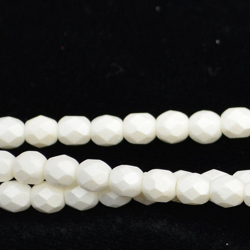 Fire Polish Faceted Round - 4mm - Silk Matte White (strand 45)