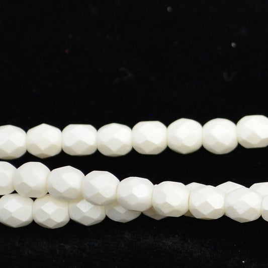 Fire Polish Faceted Round - 4mm - Silk Matte White (strand 45)