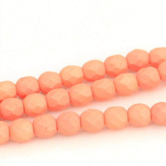 Fire Polish Faceted Round - 4mm - Silk Matte Peach (strand 45)