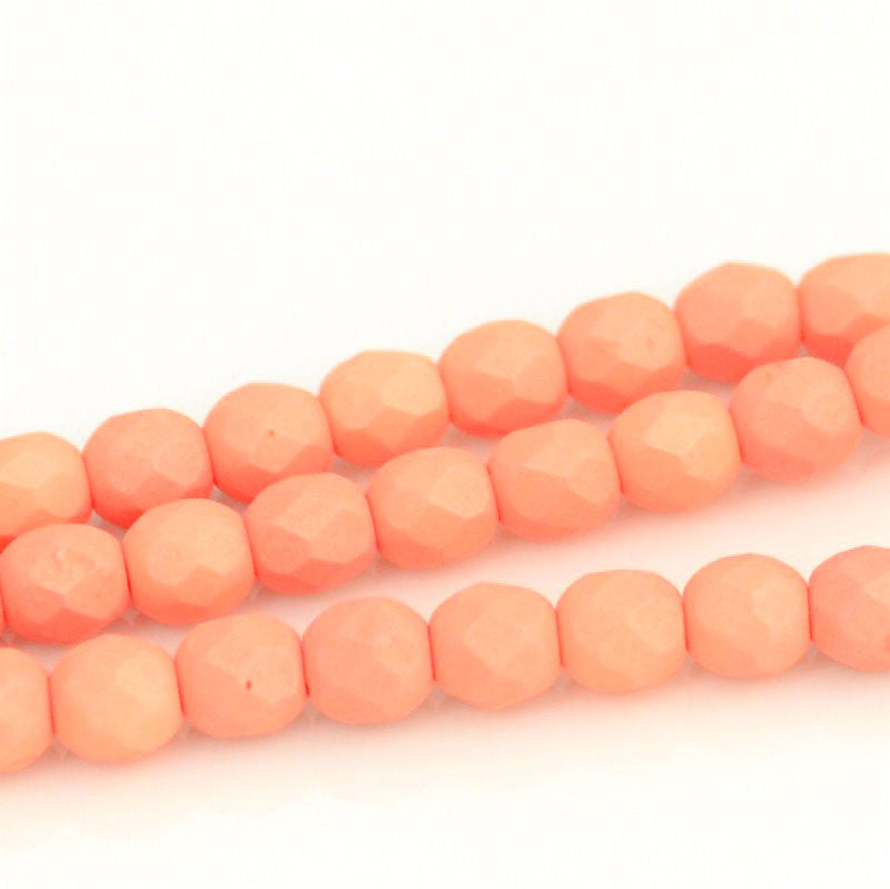 Fire Polish Faceted Round - 4mm - Silk Matte Peach (strand 45)
