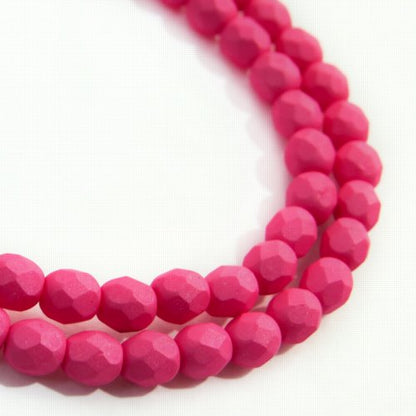 Fire Polish Faceted Round - 4mm - Silk Matte Magenta (strand 45)