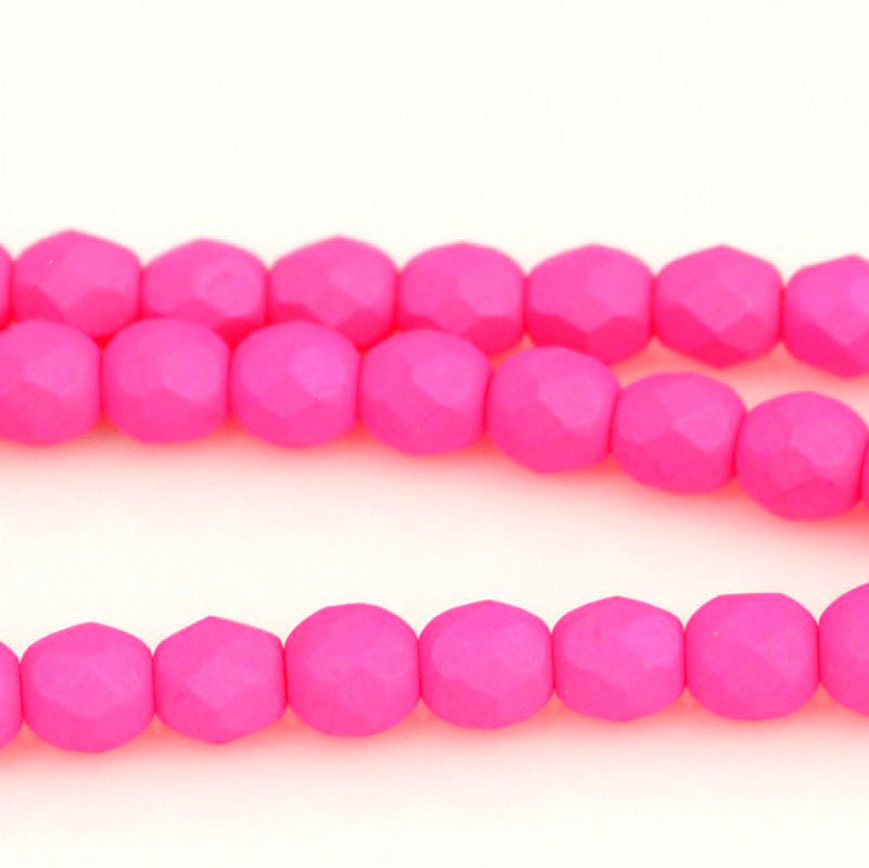 Fire Polish Faceted Round - 4mm - Silk Matte Magenta (strand 45)