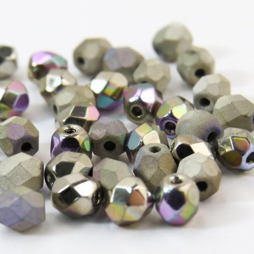 Fire Polish Faceted Round - 4mm - Crystal Glittery Argentic Shine/Matt (50)