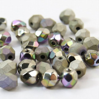 Fire Polish Faceted Round - 4mm - Crystal Glittery Argentic Shine/Matt (50)