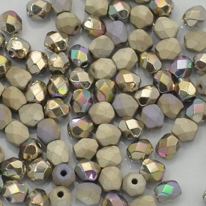 Fire Polish Faceted Round - 4mm - Crystal Glittery Argentic Shine/Matt (50)