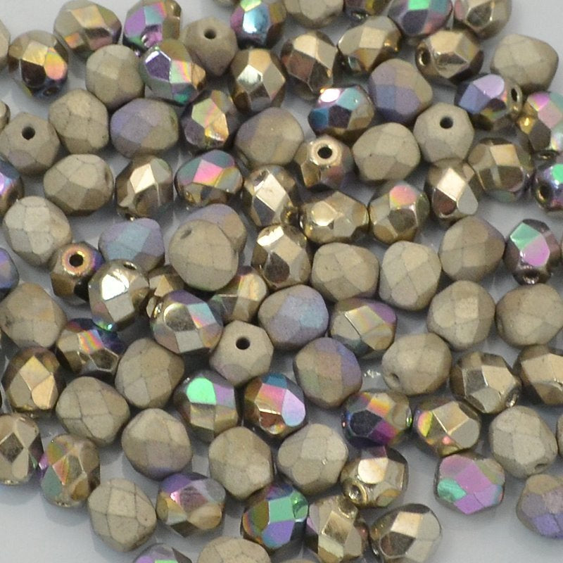 Fire Polish Faceted Round - 6mm - Crystal Glittery Argentic Shine/Matt (25)