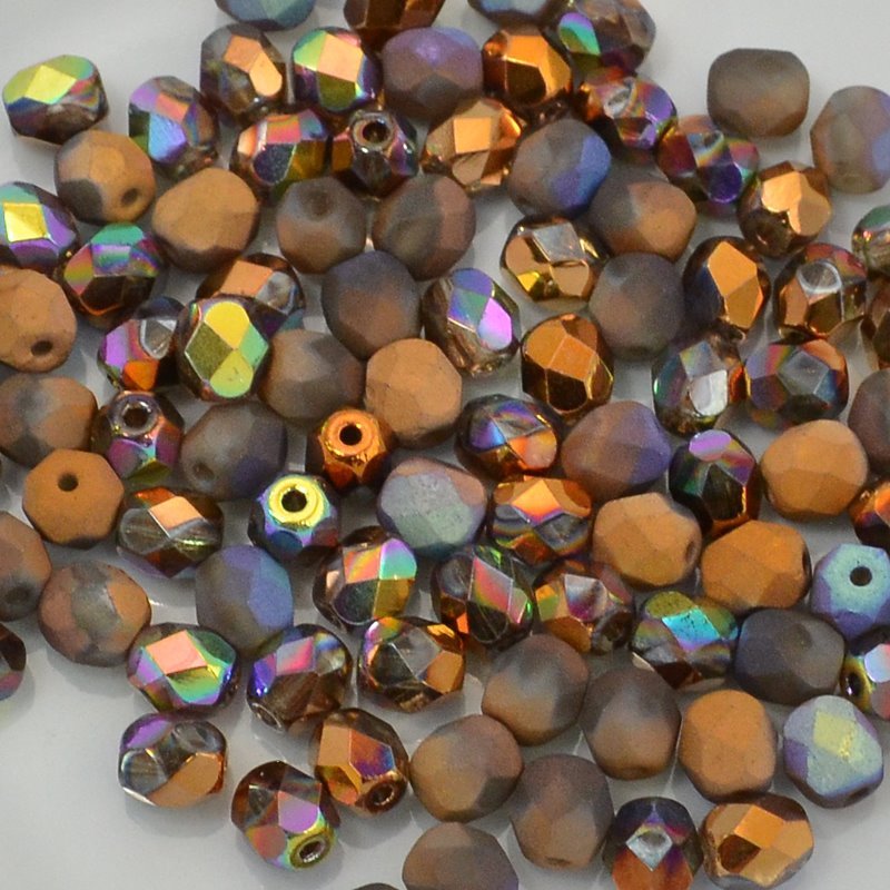 Fire Polish Faceted Round - 6mm - Crystal Glittery Bronze Shine/Matt (25)