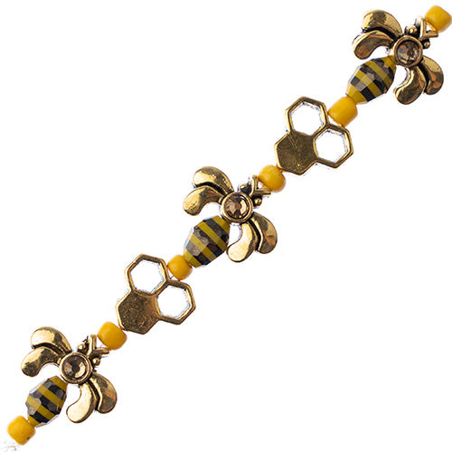 Honey Bee-ds - Yellow - Antiqued Gold (Strand)