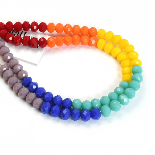 Crystal Lane Designer Strands - Faceted Rondelle Donuts - Opaque Rainbow Mix (2s