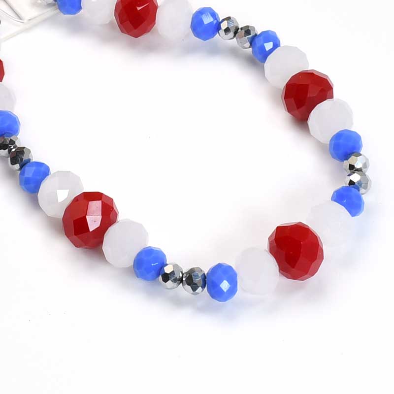 Crystal Lane Designer Strands -  Faceted Rondelles - Red White Blue Mix (7in Str
