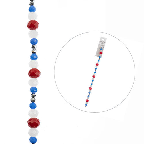 Crystal Lane Designer Strands -  Faceted Rondelles - Red White Blue Mix (7in Str