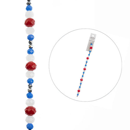 Crystal Lane Designer Strands -  Faceted Rondelles - Red White Blue Mix (7in Str