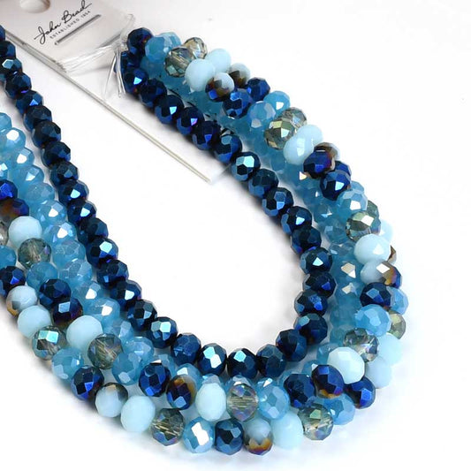 Crystal Lane Designer Strands -  Faceted Rondelle Donuts - Mixed Blues (4strand)