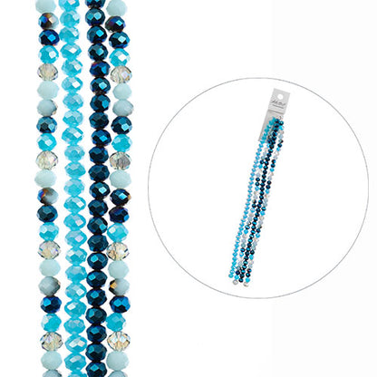 Crystal Lane Designer Strands -  Faceted Rondelle Donuts - Mixed Blues (4strand)