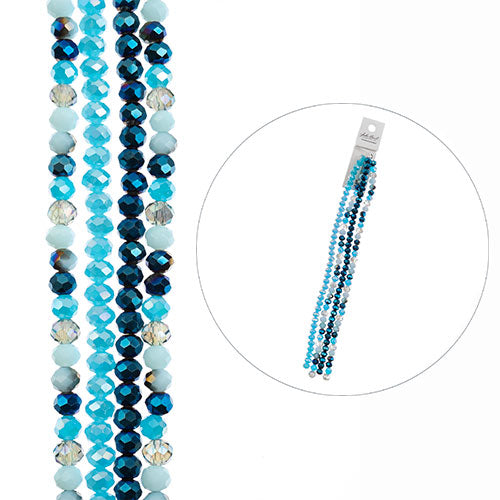 Crystal Lane Designer Strands -  Faceted Rondelle Donuts - Mixed Blues (4strand)