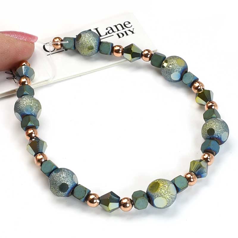 Crystal Lane Designer Strands -  Windowed Rounds - Metallic Iris Green and Gold 